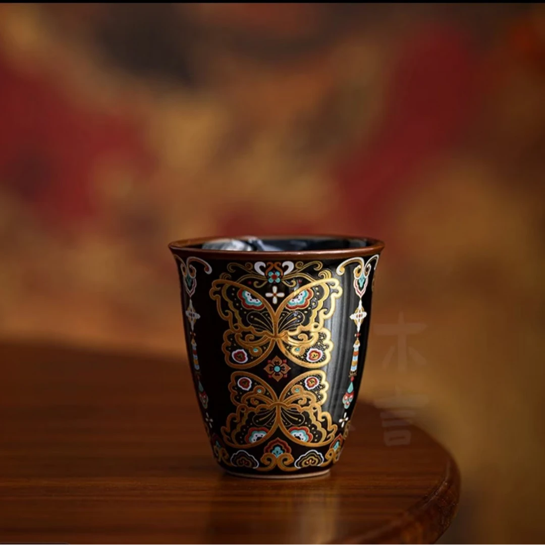 乌金釉敦煌梦蝶主人杯