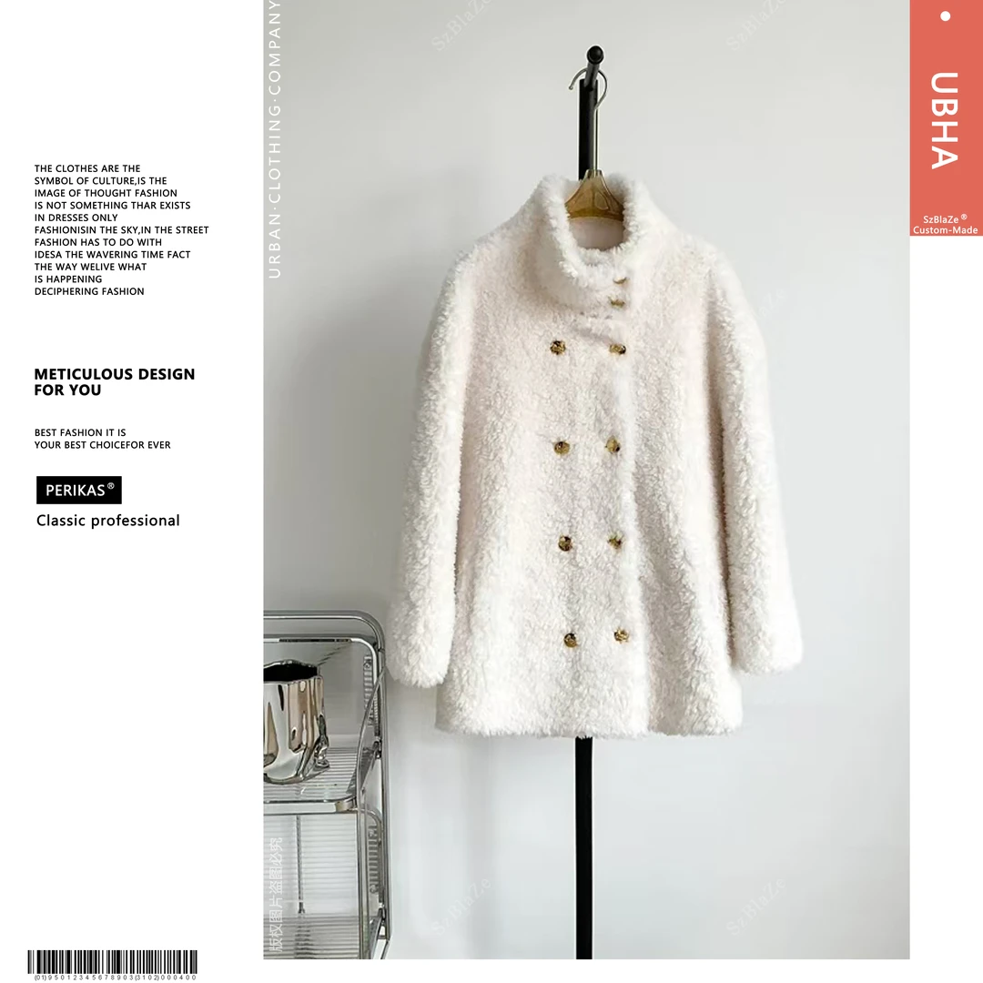 SzBlaZe冬季保暖双排扣毛绒外套女高级感立领百搭12524