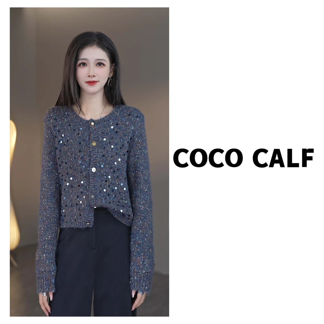 【夜空繁星】新款彩纱针织亮片长袖开衫 BCR2712