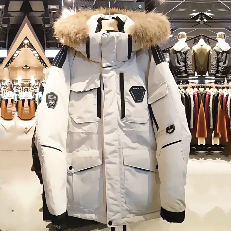 东北户外白鸭绒羽绒服男女新款中长款加厚防寒冬季工装派克服外套