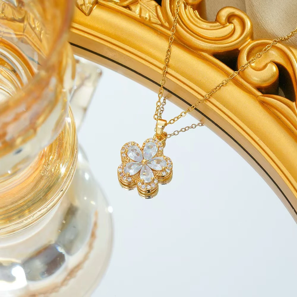 钛钢项链 XA012轻奢时尚简约金色镶嵌坠链一鹿有你气质小众ins