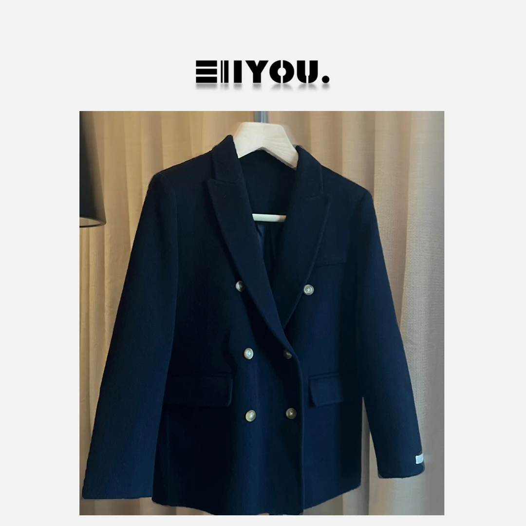 【ENYOU定制】蓝色短款西装领大衣