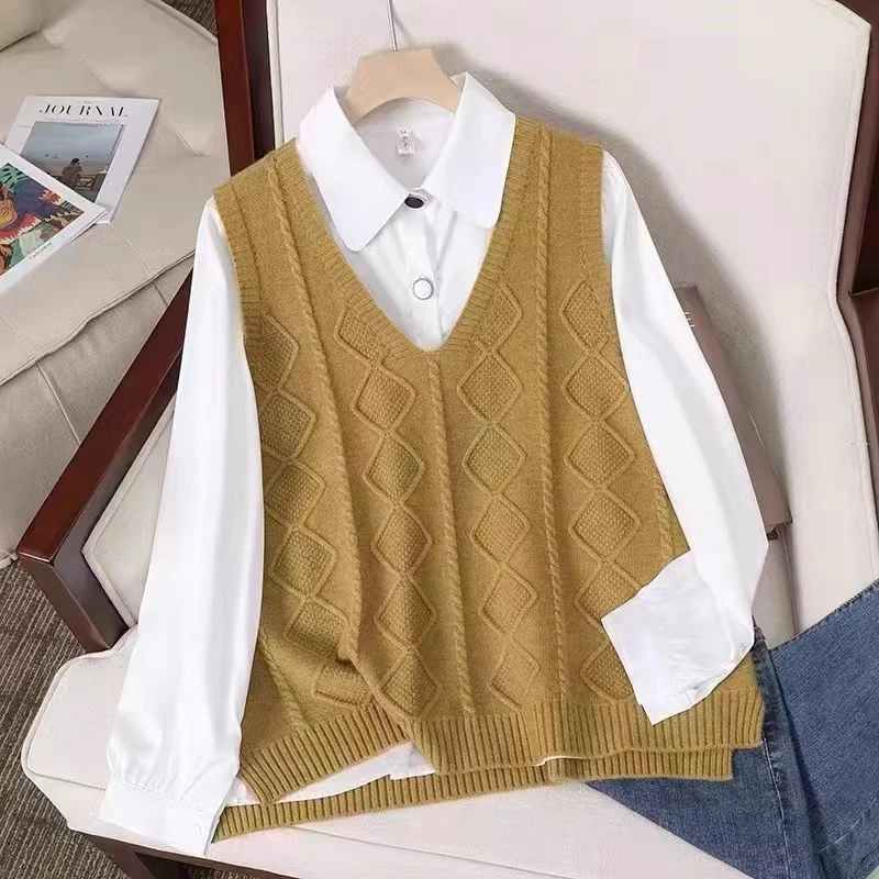 针织马甲背心女士秋装新款麻花菱形宽松洋气毛衣马甲上衣