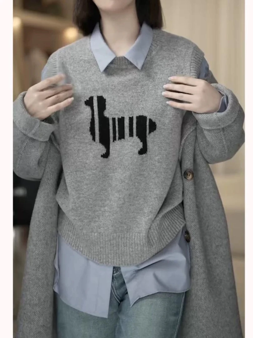 羊驼提花毛衣马甲女秋冬叠穿宽松无袖坎肩背心内搭