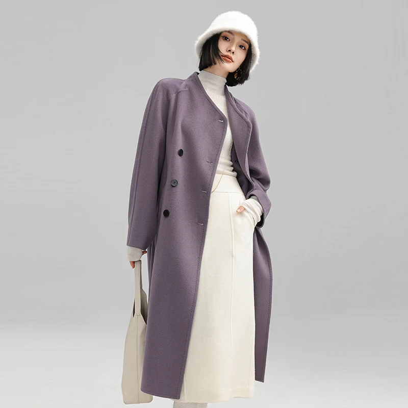 YOSILNNA/悦诗娜断码特价长款宽松高级时尚双排扣双面大衣