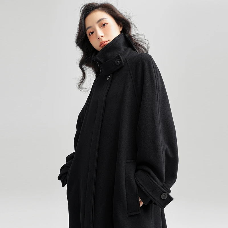 10山羊绒秋冬女士大衣外套摩登袖袢防风领大版型高级双面单面大衣