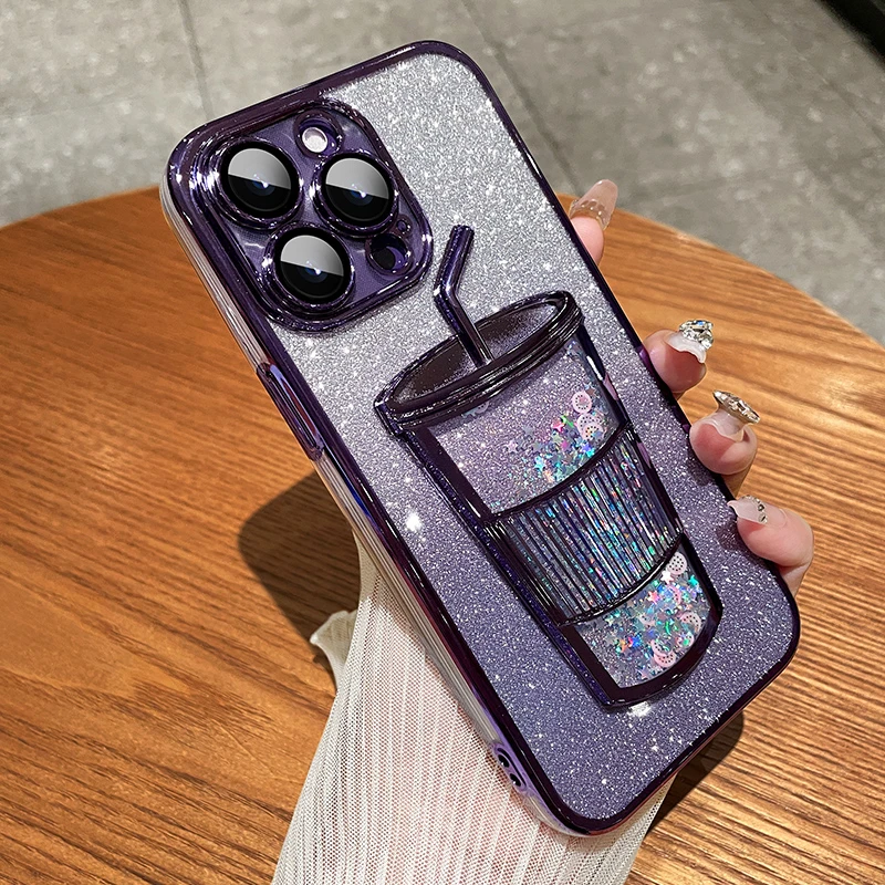 适用于苹果14手机壳水杯流沙渐变闪粉iPhone13奢华12高级感11女款