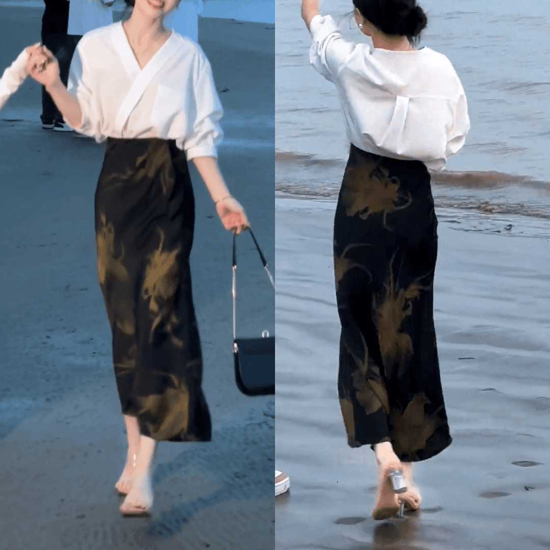 2024夏季新款新中式国风宽松气质上衣+高腰提花半身中长裙套装女