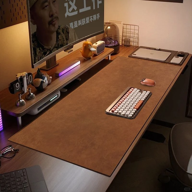 双面牛皮纹高端电脑办公桌垫复古牛皮鼠标垫免洗防水写字台桌布