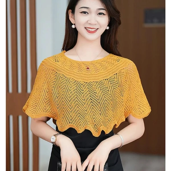新款遮肉披肩针织时尚护颈空调护肩贵妇镂空套头防晒保暖百搭坎肩