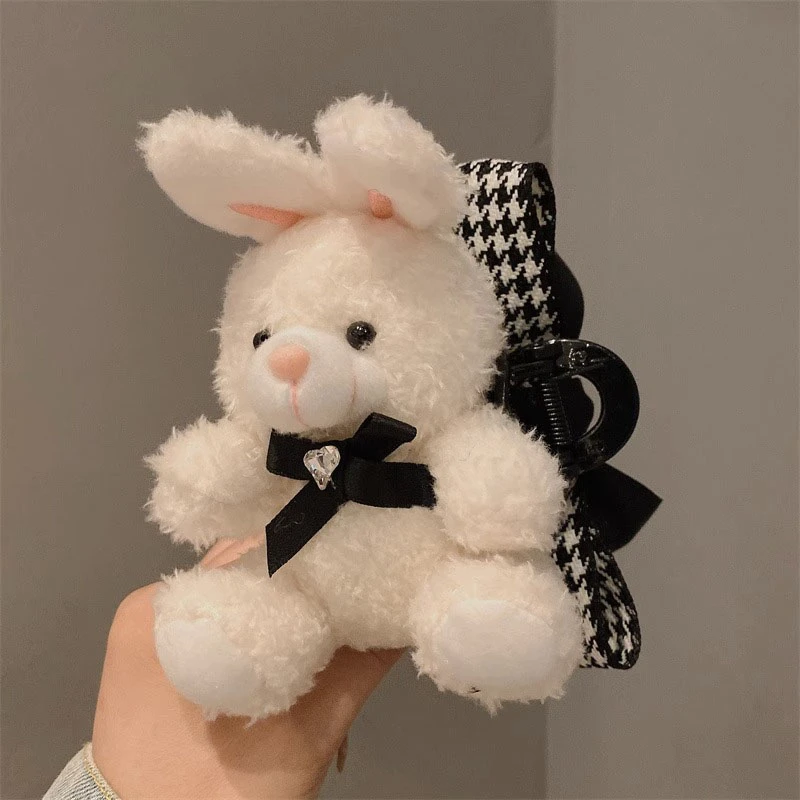 可爱小兔毛绒抓夹高级感气质发夹少女鲨鱼夹头饰