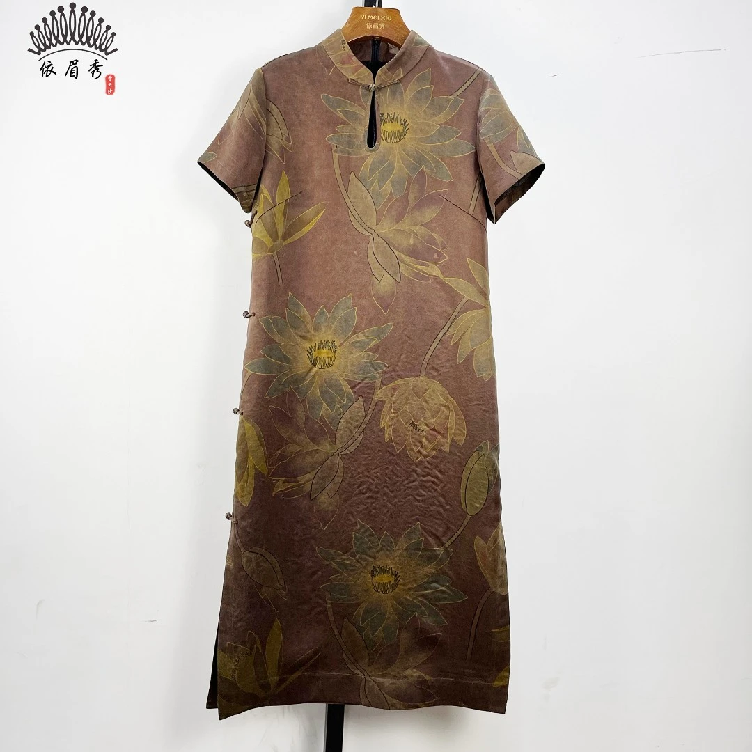 YIMEIXIU/依眉秀云纱龟缎中式旗袍连衣裙 62533夏季
