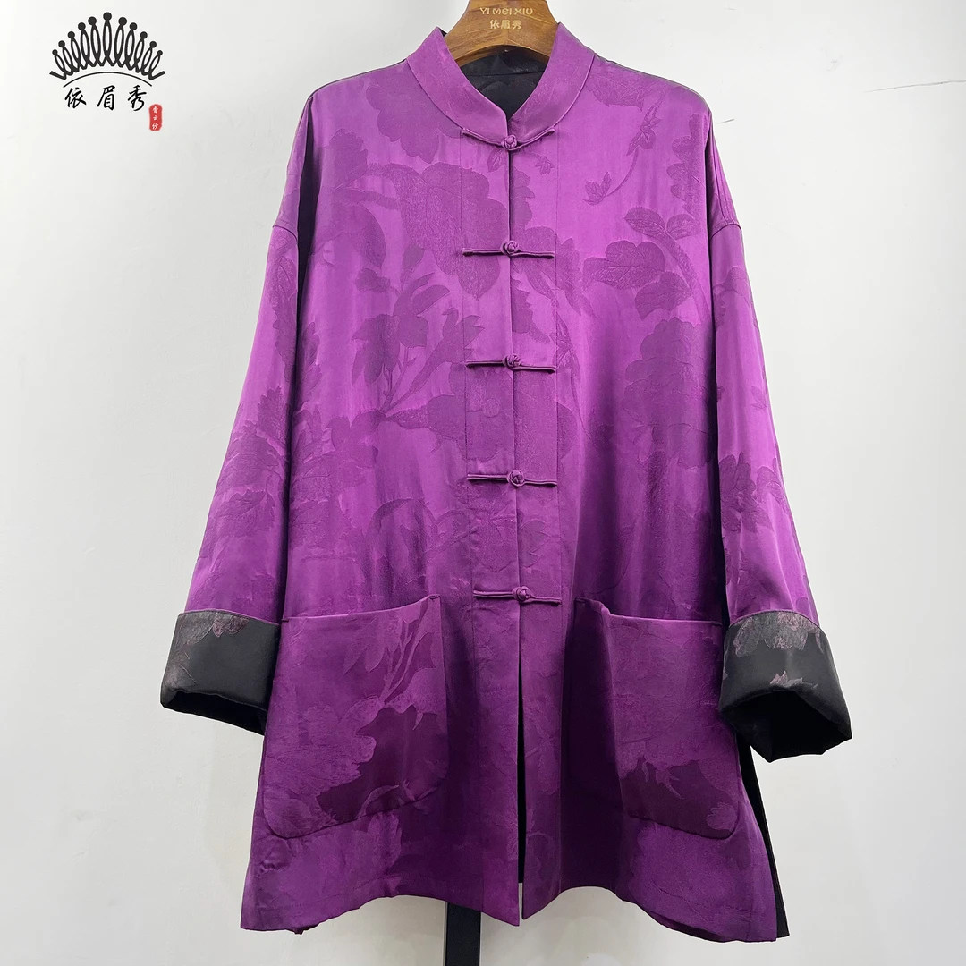 YIMEIXIU/依眉秀云纱重缎提花纱料手工盘扣长袖上衣62733