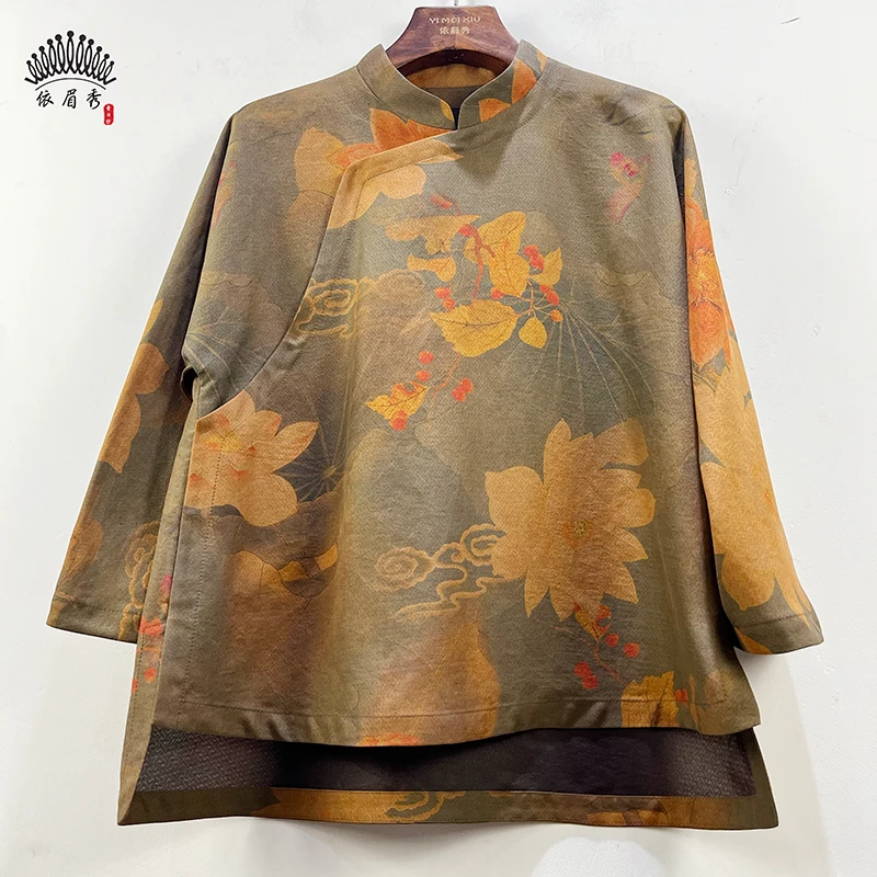 YIMEIXIU/依眉秀云纱莨纱立领上衣63001