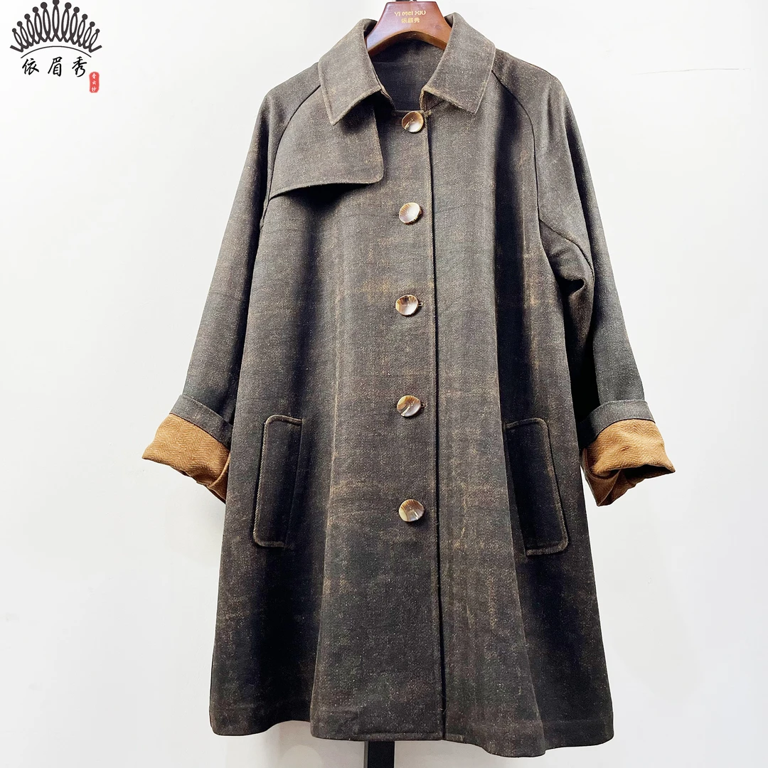 YIMEIXIU/依眉秀云纱柞蚕丝中长风衣外套 62766