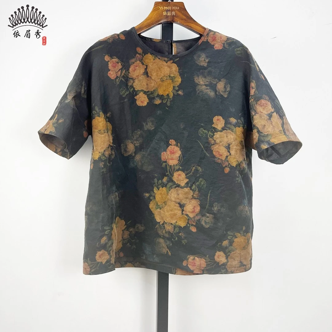 YIMEIXIU/依眉秀云纱龟裂纹圆领上衣 62527