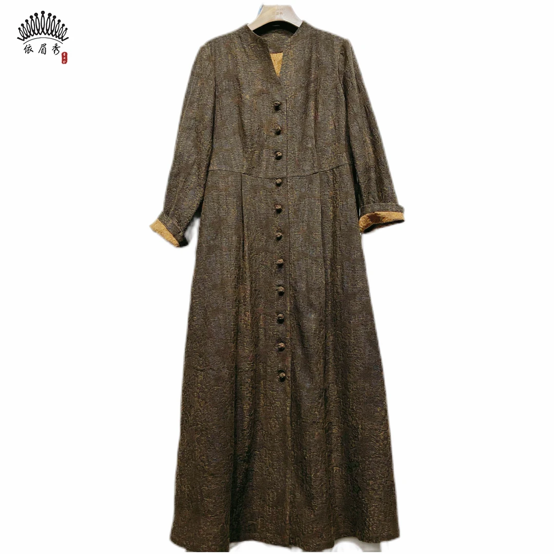 YIMEIXIU/依眉秀香云纱丝棉缎长款风衣外套  2780