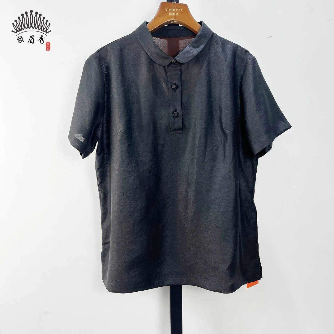 YIMEIXIU/依眉秀云纱莨纱翻领手工盘扣上衣2983