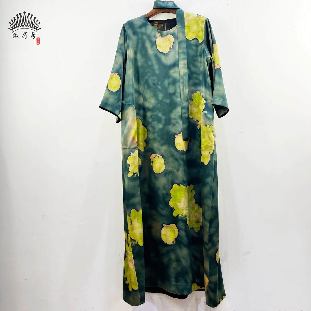 YIMEIXIU/依眉秀香云纱手绘国画双面穿七分袖连衣裙2715女装