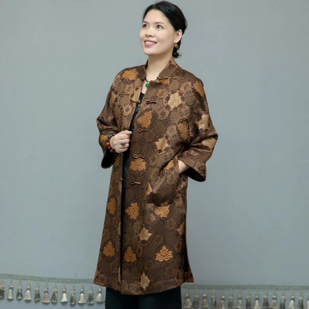 YIMEIXIU/依眉秀云纱宋锦手工盘扣外披62288