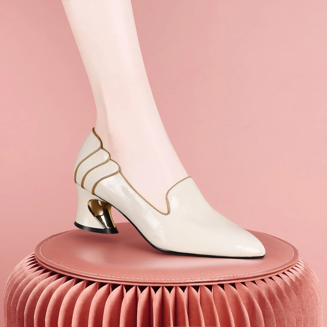 梵芮诗2024年春秋新款外穿简约气质舒适仙女风粗跟低跟单鞋-J1039