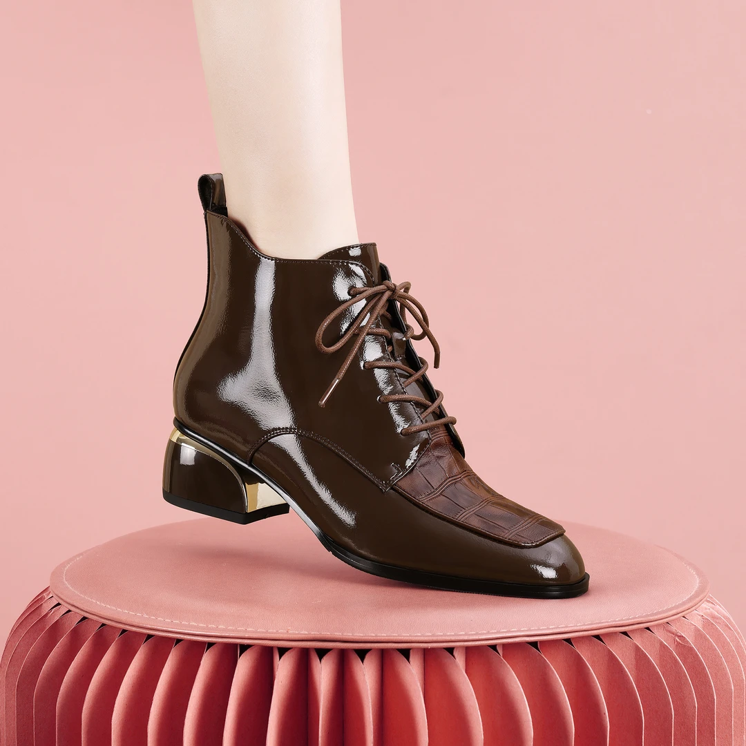 梵芮诗2024年秋冬新款优雅时尚绑带好穿加绒保暖时装短靴-J1136