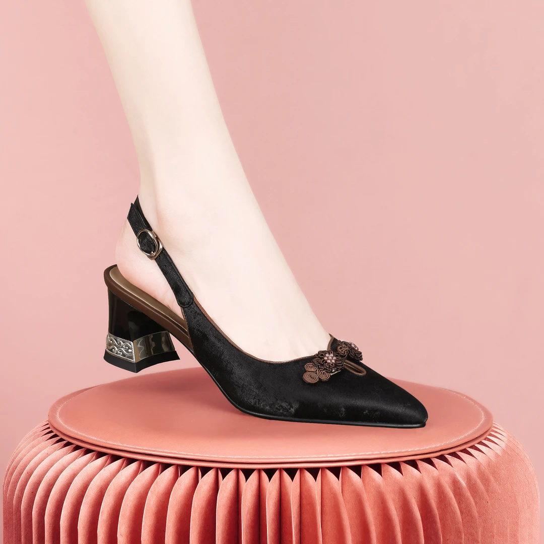 梵芮诗2024春夏新款尖头浅口软面新中式风格舒适优雅女凉鞋-H0095