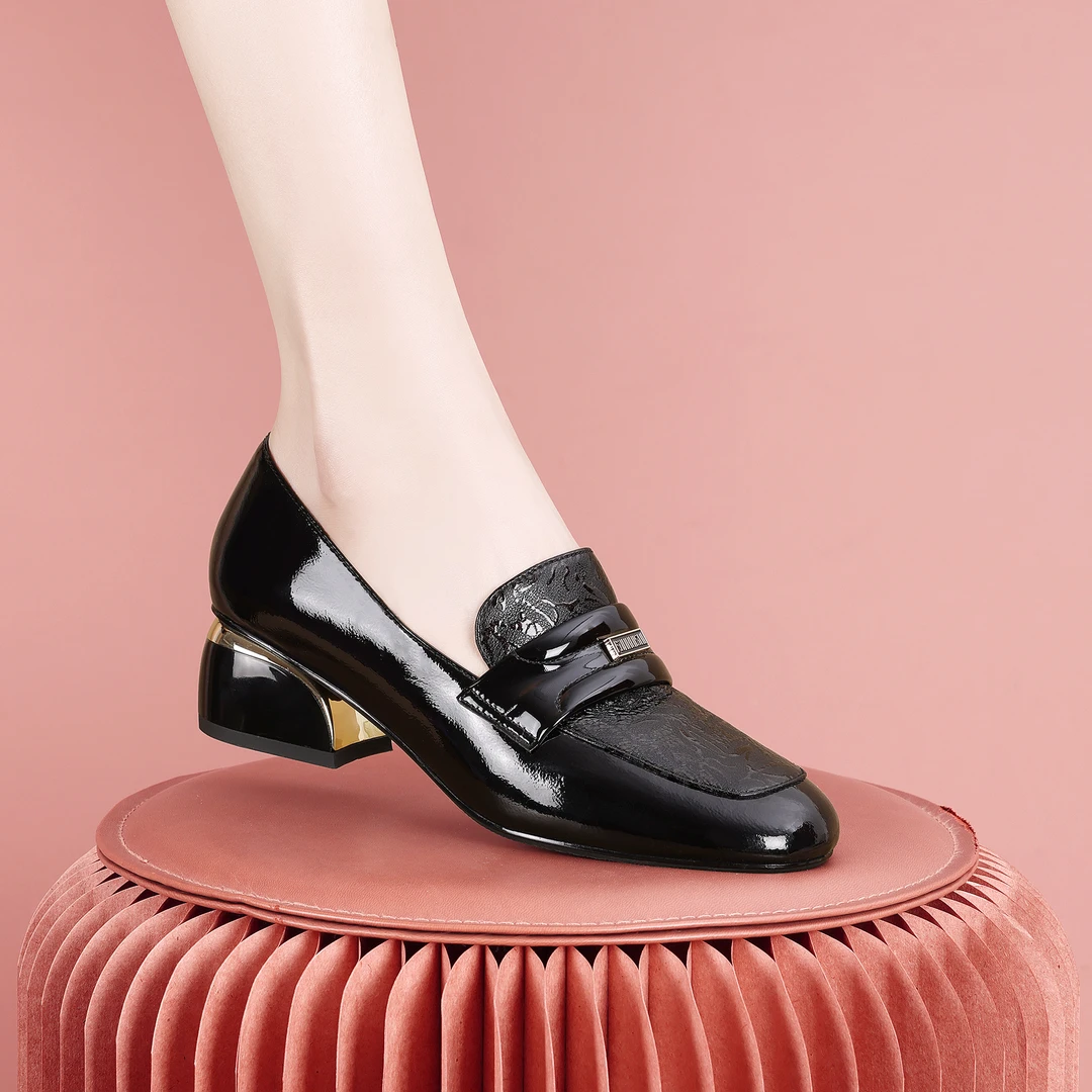 梵芮诗2024年新款秋季外穿舒适百搭纯色个性时尚粗跟单鞋-J1085