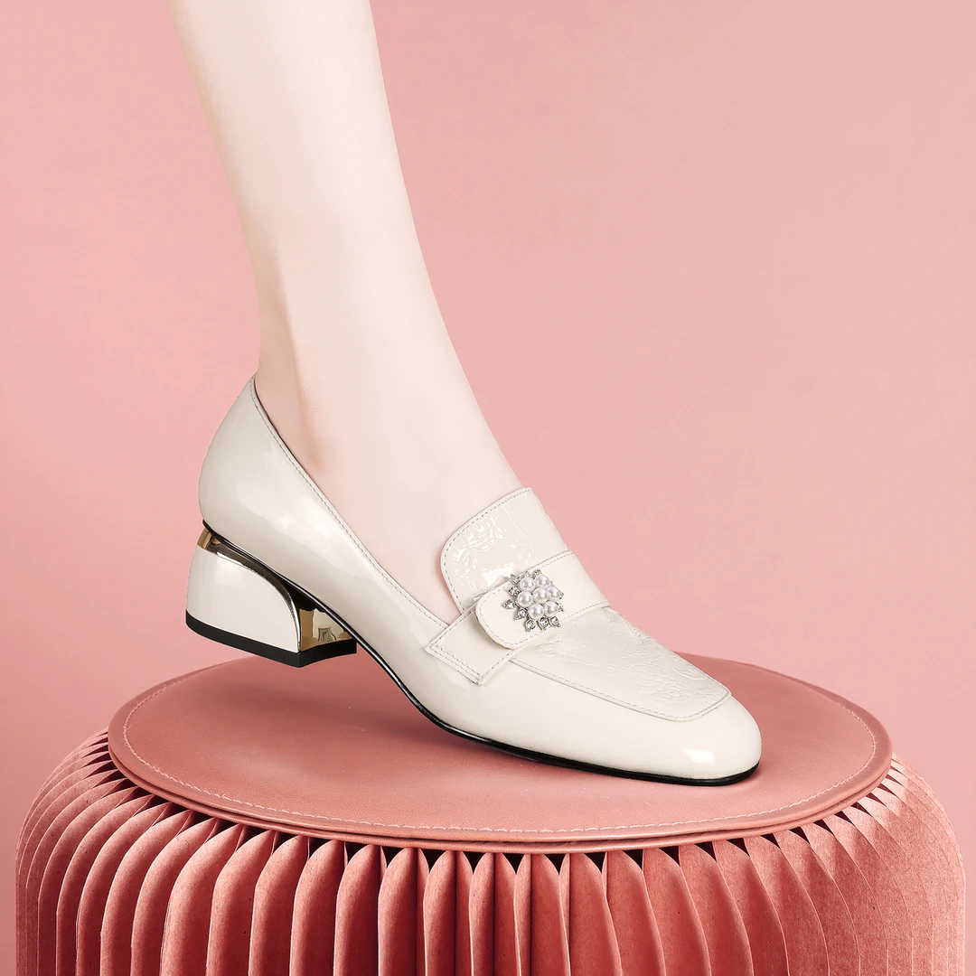 梵芮诗新款2024年春夏季外穿韩系气质穿搭粗跟低跟女单鞋-J1030