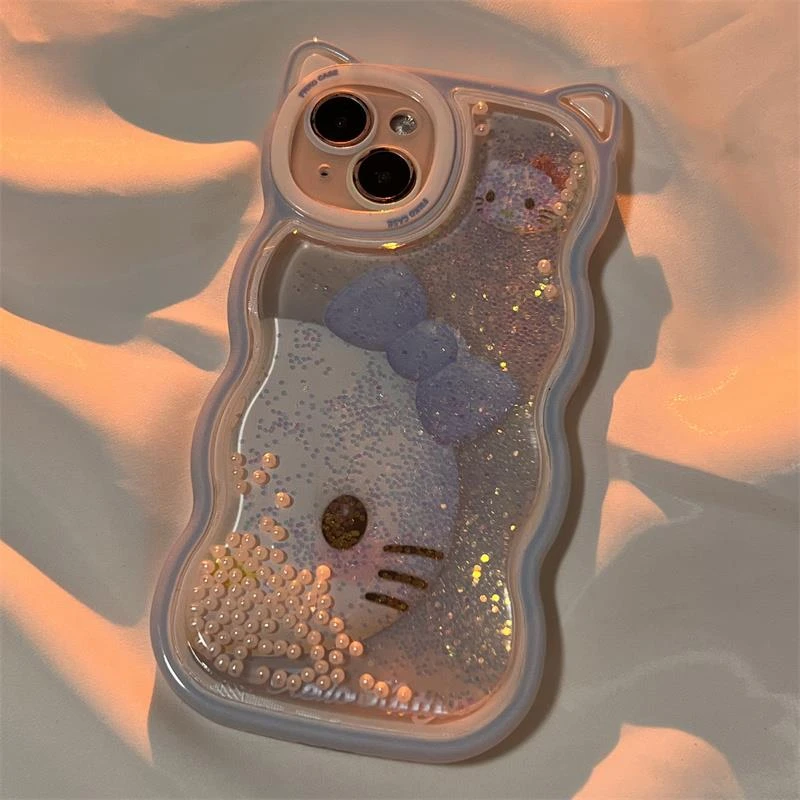 波浪边猫咪流沙苹果14手机保护壳iphone14promax新款14plus透明套