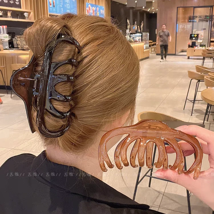 果冻色大号鲨鱼夹子女后脑勺网红抓夹气质复古发夹发量多发卡发饰