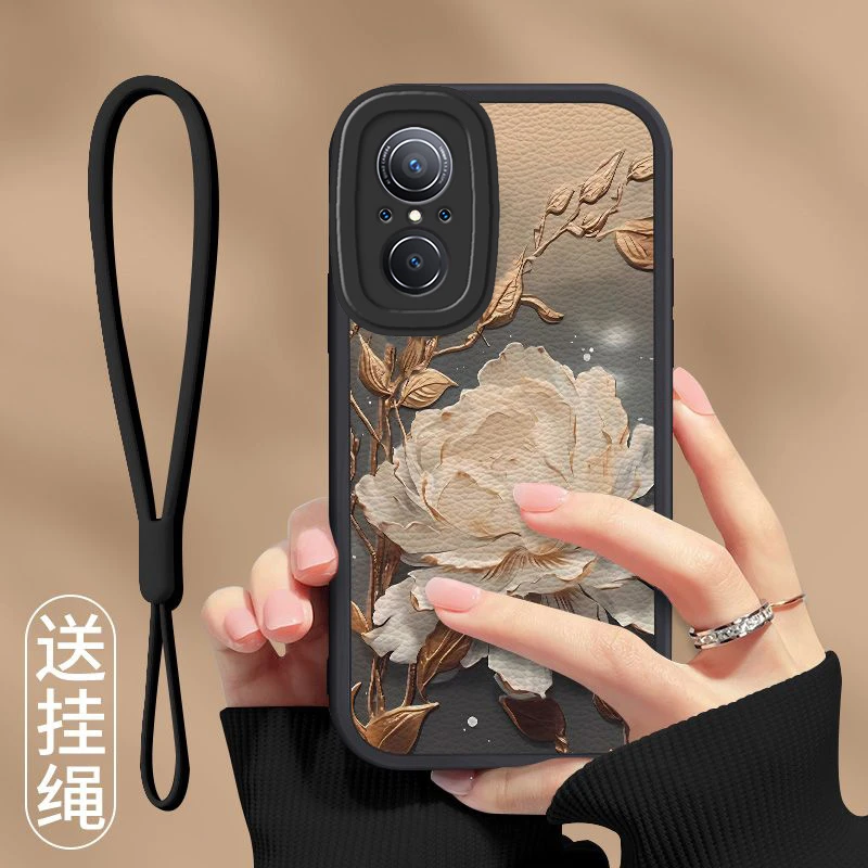 适用华为nova9SE手机壳液态硅胶软壳小羊皮新款望舒金莲防摔镜头