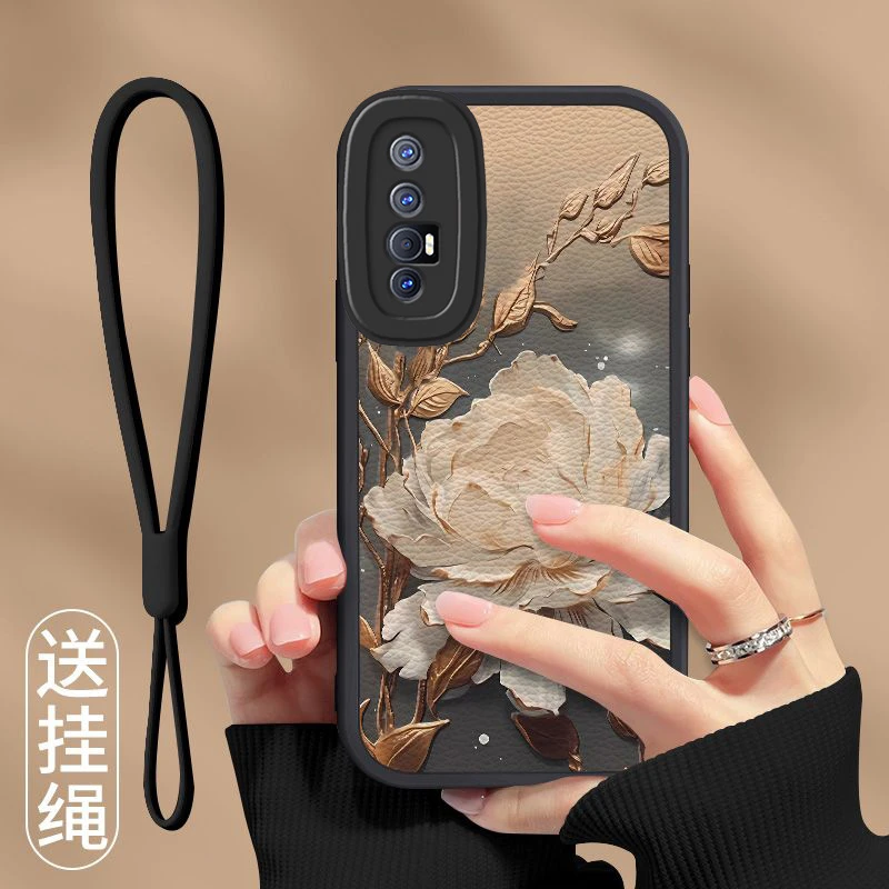 适用OPPOReno3Pro手机壳液态硅胶软壳小羊皮新款望舒金莲防摔镜头
