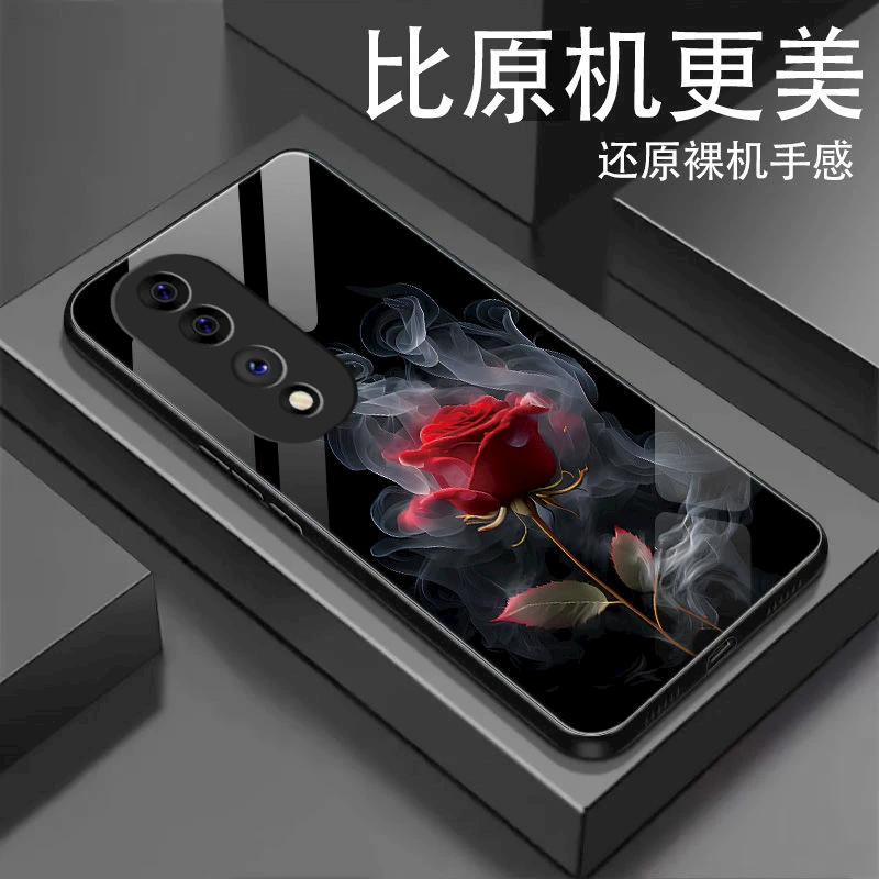 适用烟雾玫瑰花【荣耀80】手机壳玻璃镜头全包女生唯美网红款创意个