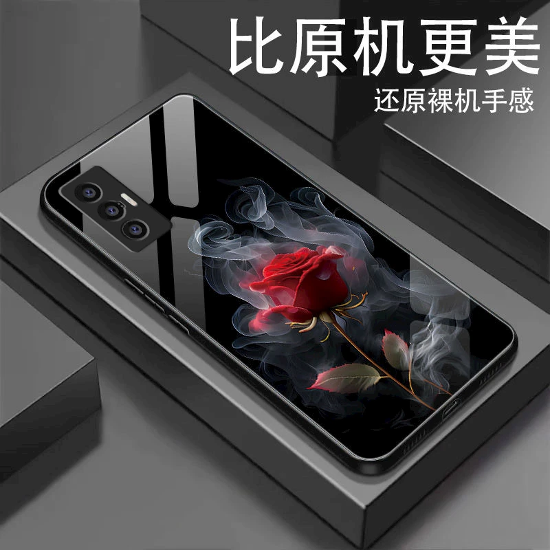适用烟雾玫瑰花【vivox70】手机壳玻璃镜头全包女生唯美网红新款创
