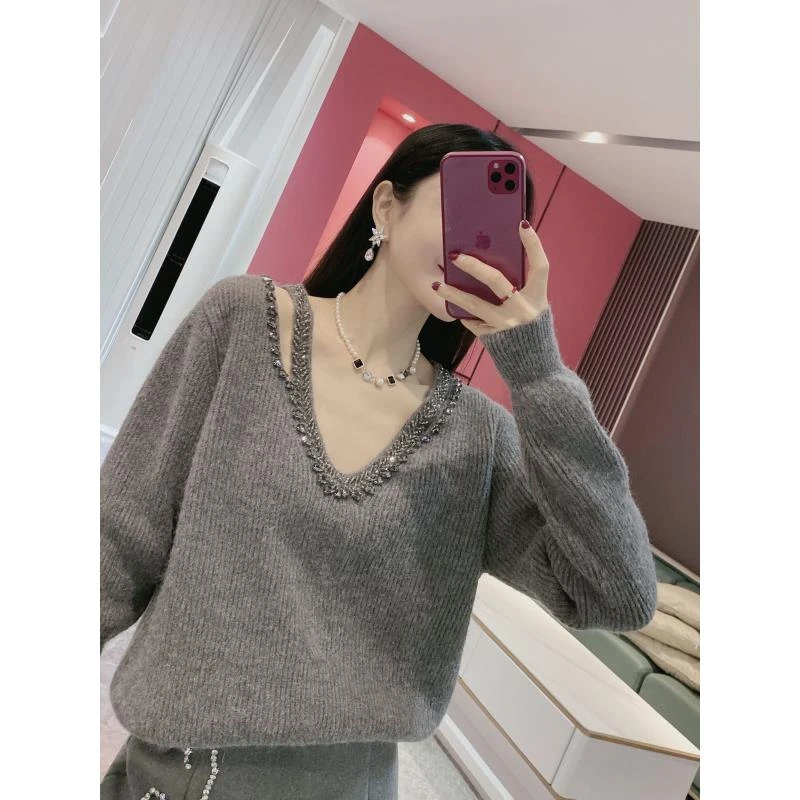 W【钉珠毛衣】V领烫钻百搭毛衣5508