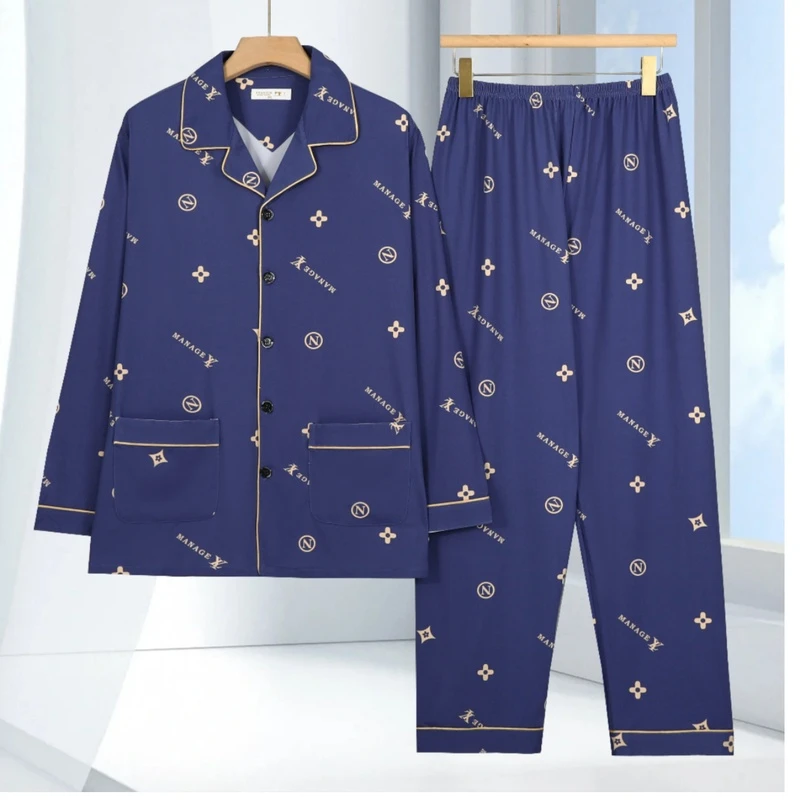 男士睡衣家居服两件套长袖春秋季加肥加大码宽松春夏秋冬