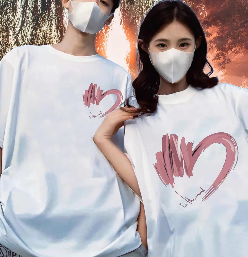 两件！半桃心情侣装情侣t恤一男一女情侣装夏天款情侣短袖情侣t恤