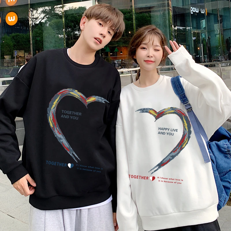 两件装 流彩爱心款情侣装圆领卫衣一男一女上衣秋季舒适男女款ins