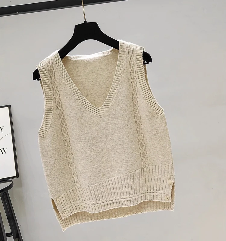 V领针织马甲背心早秋女装麻花叠穿外搭坎肩开叉毛衣马夹百搭上衣