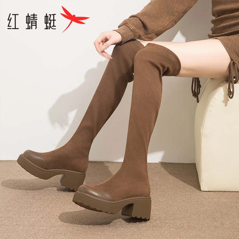 红蜻蜓过膝靴长靴女秋款女靴厚底增高瘦瘦靴子高筒弹力靴