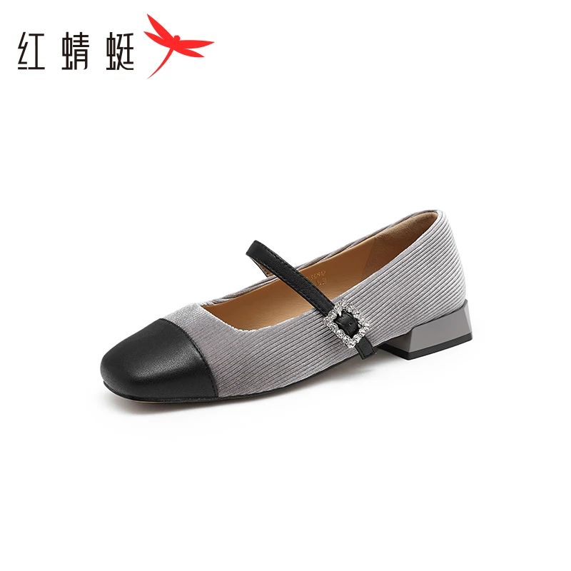 红蜻蜓小香风单鞋秋季新款女鞋复古撞色平底皮鞋通勤玛丽珍鞋