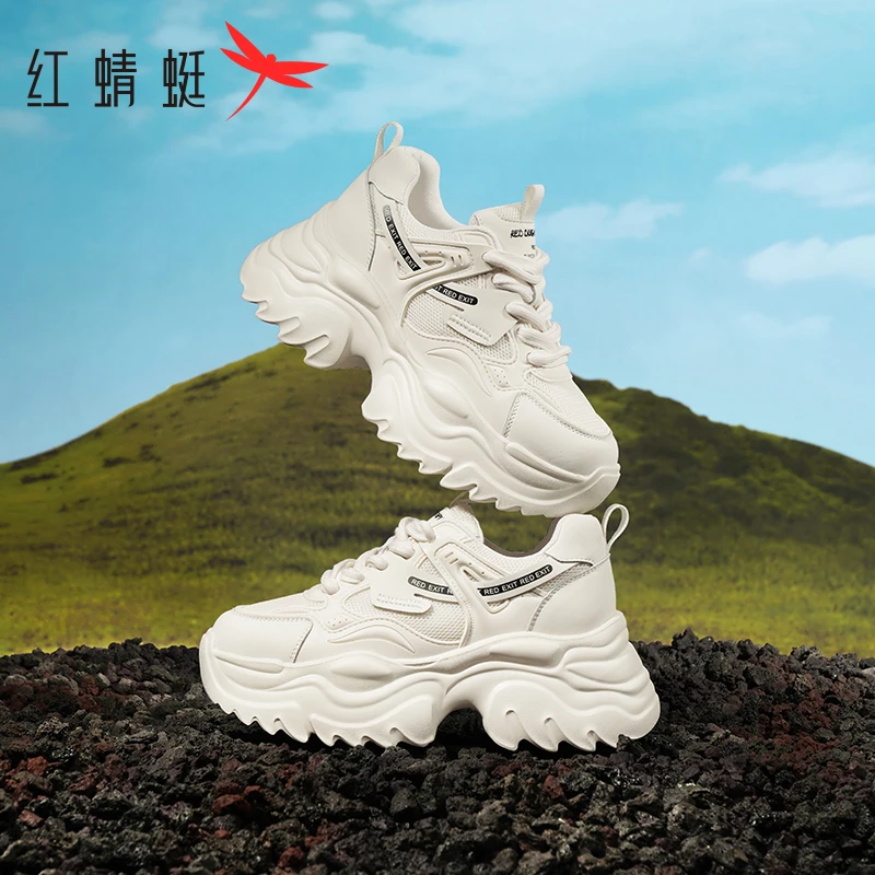 红蜻蜓厚底老爹鞋2024春新网红增高小个子老爹鞋显脚小休闲运动鞋