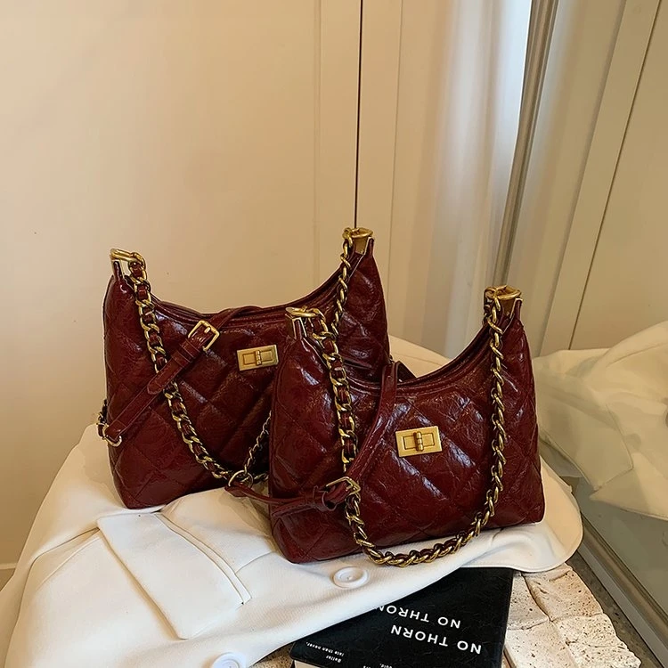 小香风菱格链条腋下包包女2024新款高级感洋气黑色单肩斜挎饺子包