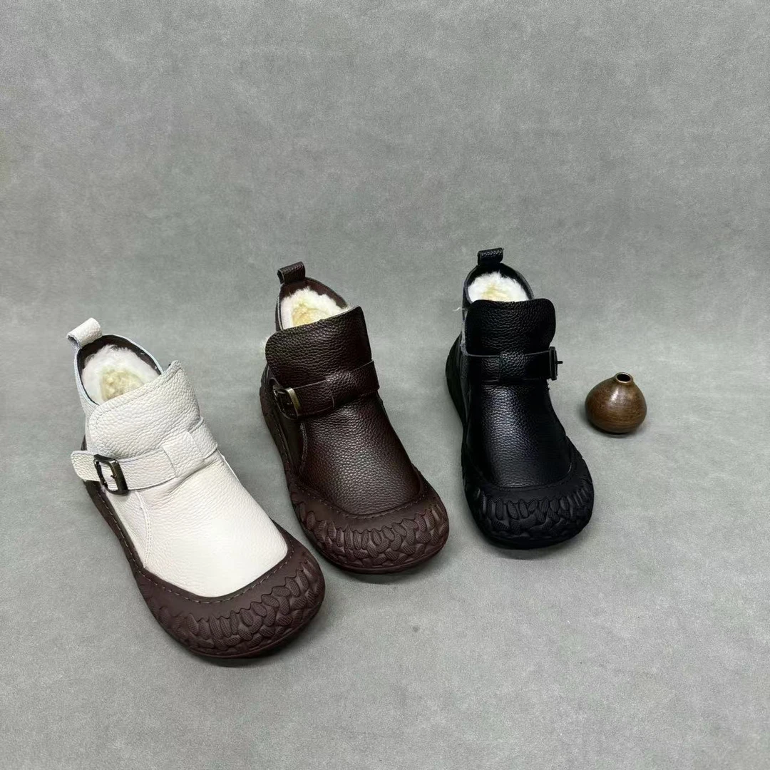 231579-1 新款冬季真皮加绒加厚保暖皮鞋舒适短靴大头女鞋百搭