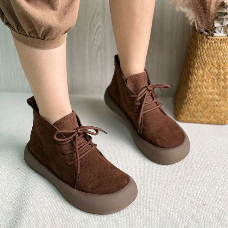 616 真皮马丁靴女平底秋季新款复古系带休闲鞋软皮软底短靴