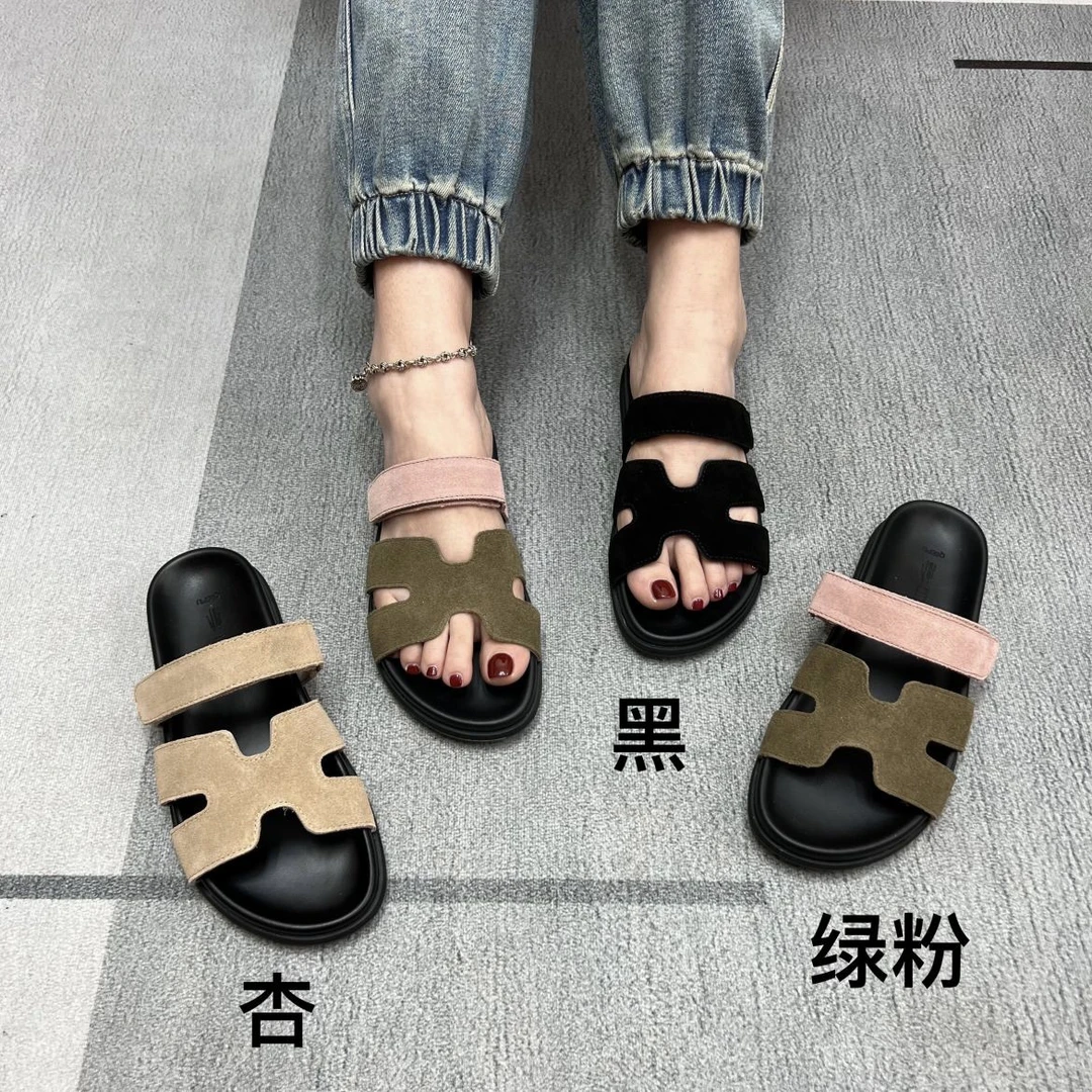 7318-1夏季爆款网红二舅拖鞋女外穿时尚厚底松糕魔术贴h凉拖鞋
