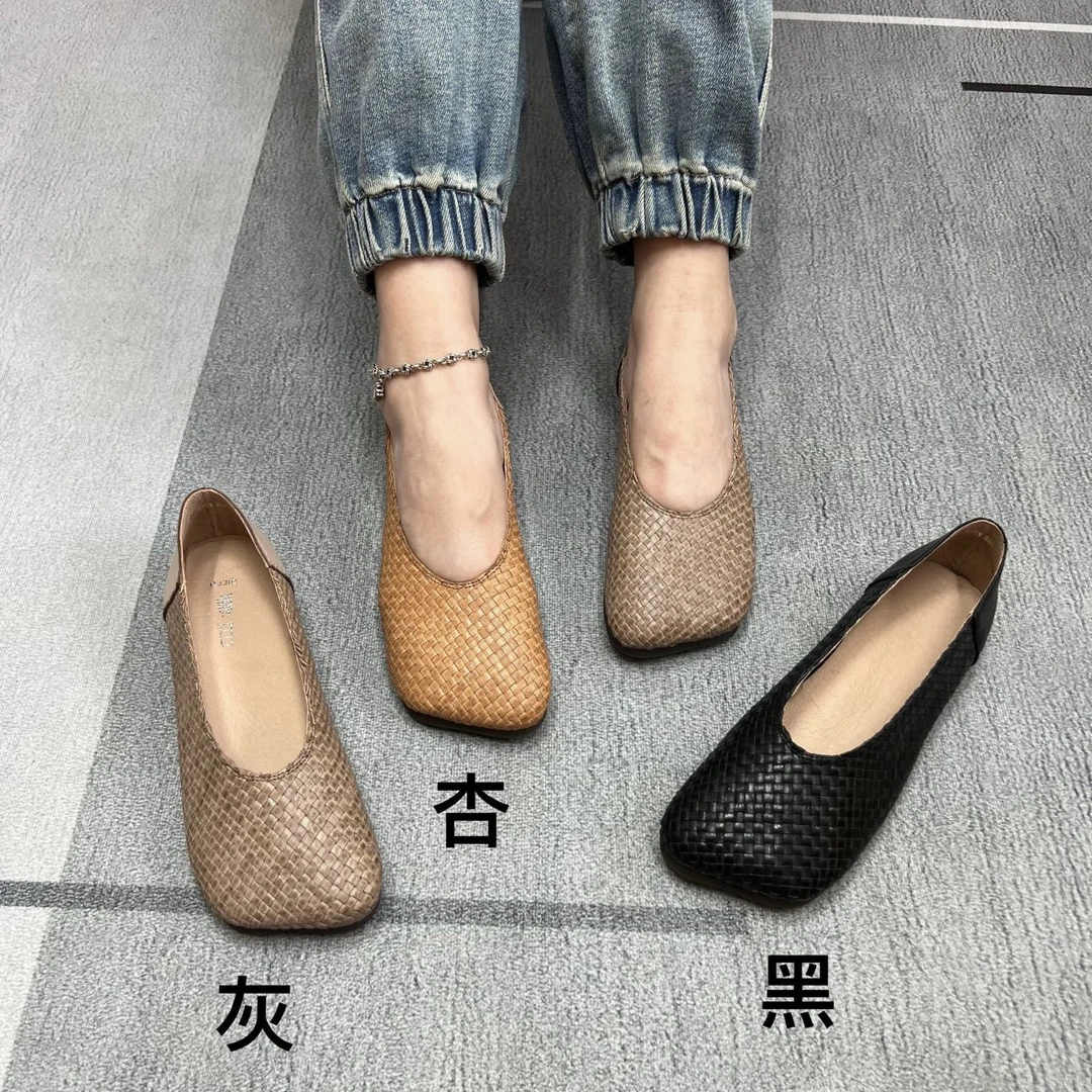 8318-01方头软底手工编织款单鞋
