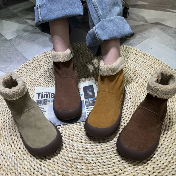 2716-9加绒加厚短靴女冬季新款百搭保暖平底舒适复古休闲女短靴