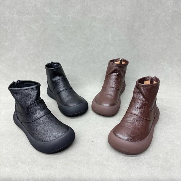 2716-5牛皮复古马丁靴女2024秋季新款女靴子短筒裸靴后拉链短靴